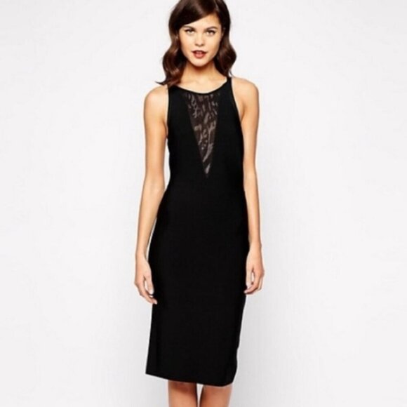 BCBGMaxAzria Jaydan Minimalist Cocktail Bodycon Pencil Preppy Midi Dress Sz. XXS - Picture 1 of 10
